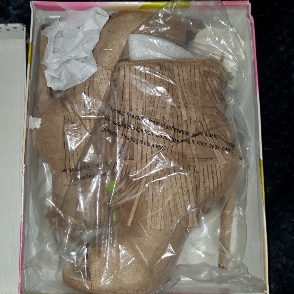 Taupe open toe booties